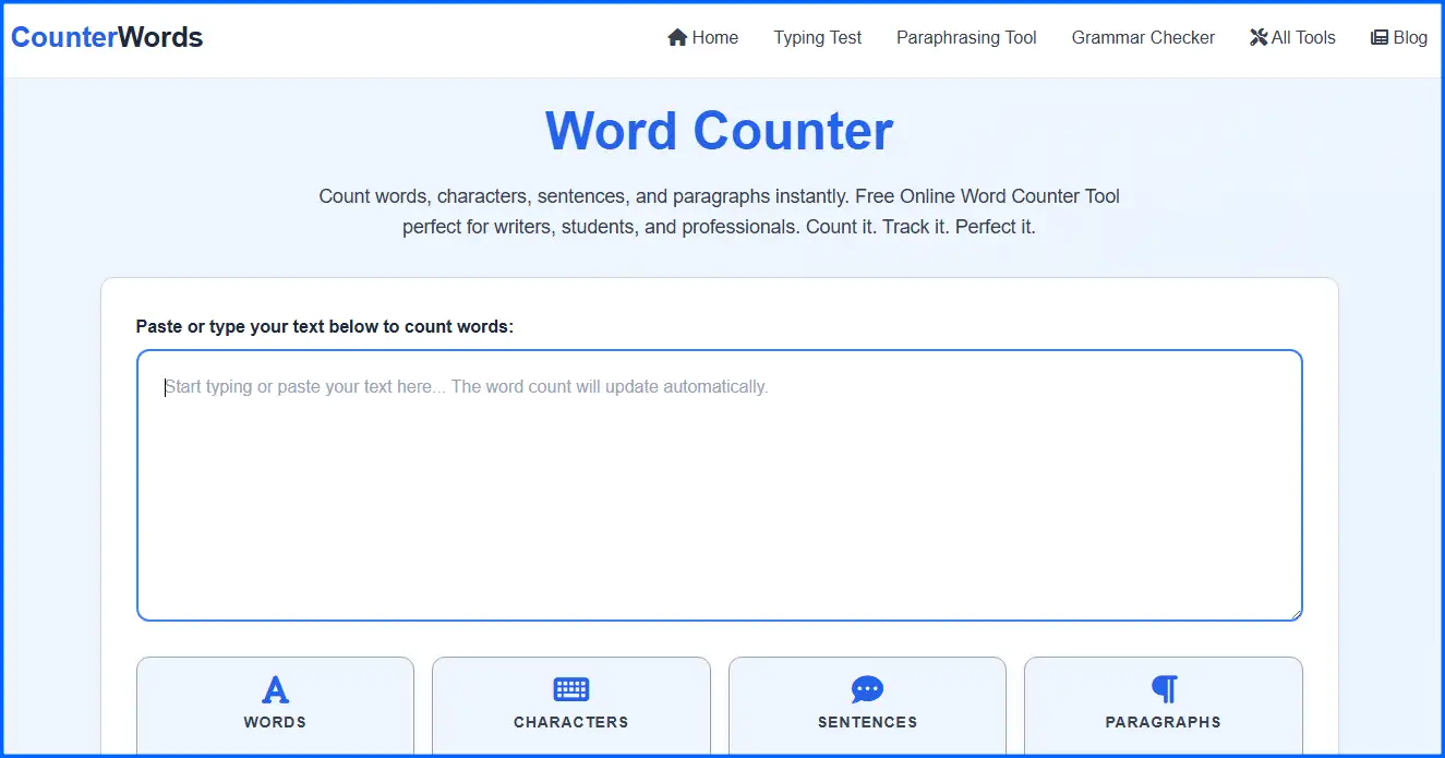 Counter-Words homepage preview